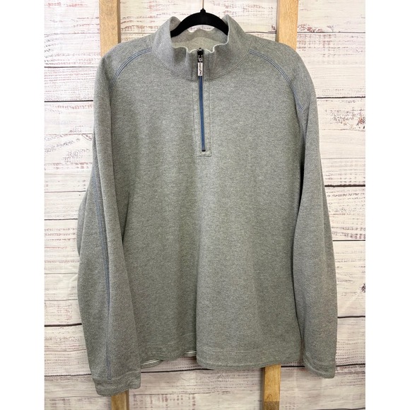 Tommy Bahama Other - Tommy Bahama Mens 2XL Reversible Quarter Zip Pullover Gray Striped Sweater